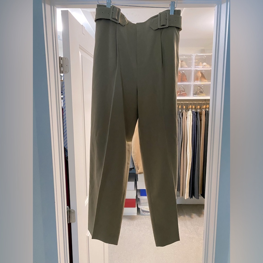 Club Monaco Olive Green High-Waist Belted Trousers